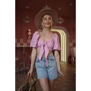 Pink Puff Sleeve Tie-Front Top
